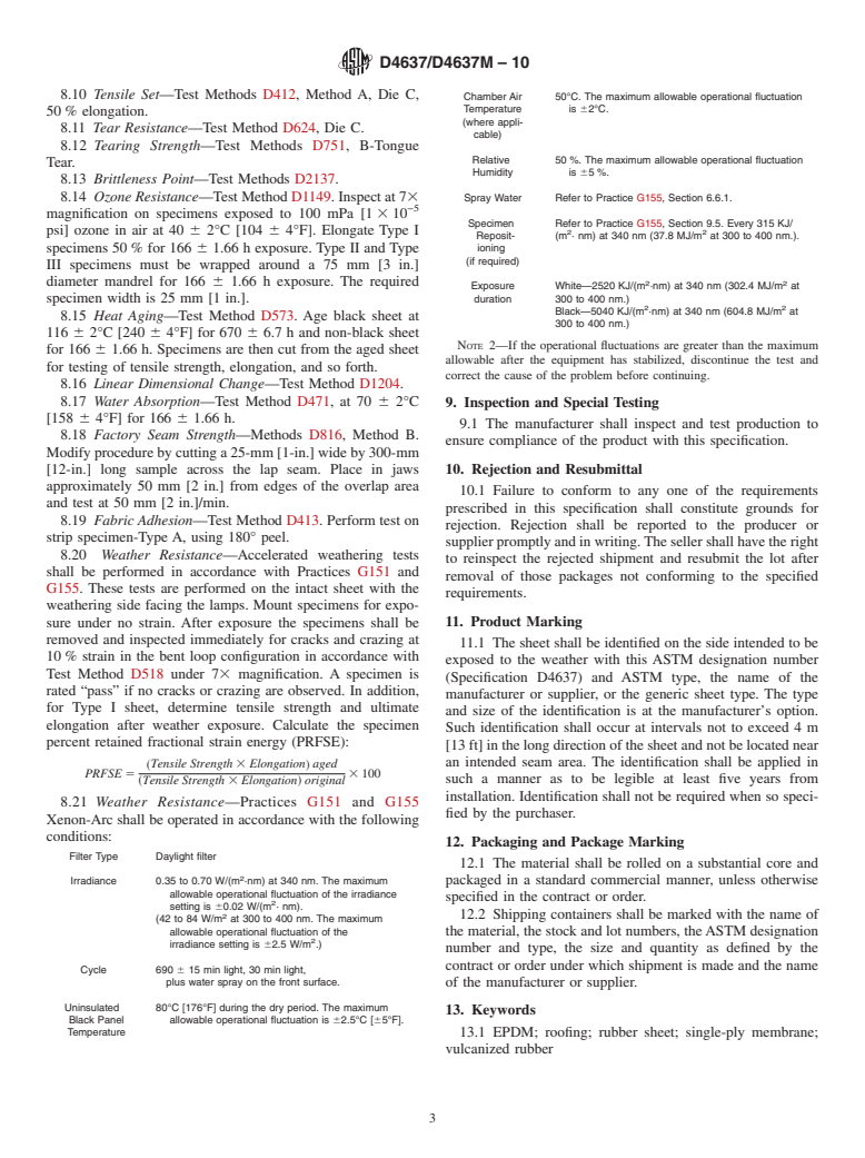 ASTM D4637/D4637M-10 - Standard Specification for EPDM Sheet Used In Single-Ply Roof Membrane