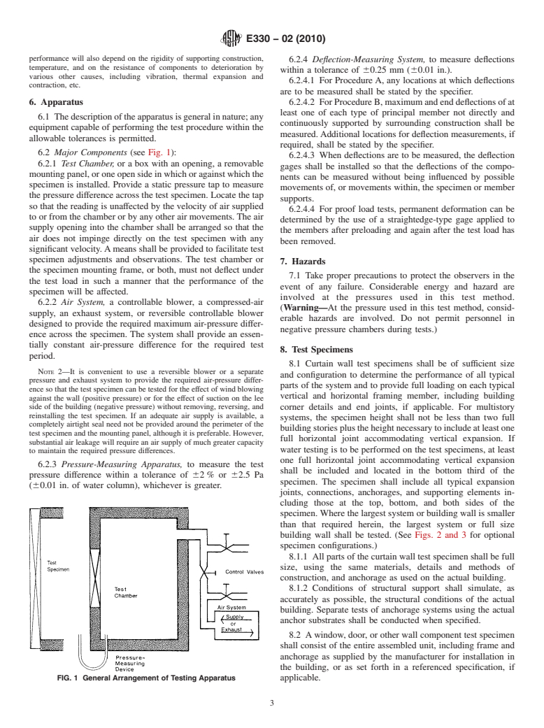 ASTM E330-02(2010) - Standard Test Method for Structural Performance of Exterior Windows, Doors, Skylights and Curtain Walls by Uniform Static Air Pressure Difference