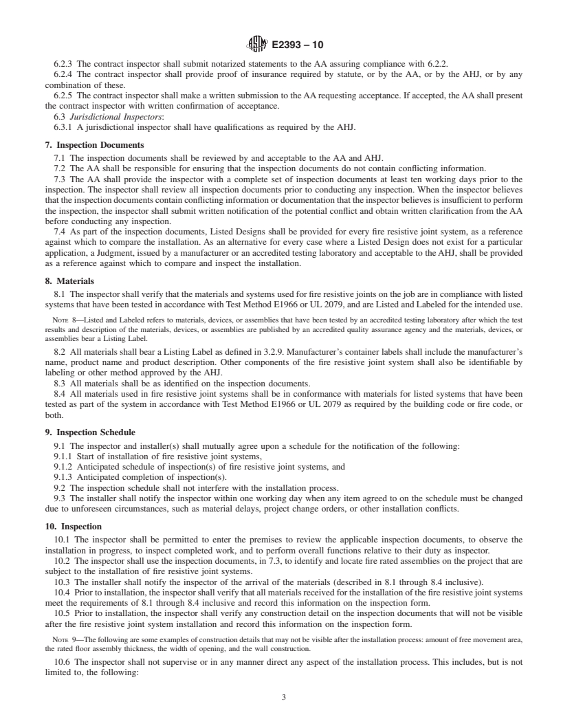 REDLINE ASTM E2393-10 - Standard Practice for On-Site Inspection of Installed Fire Resistive Joint Systems and Perimeter Fire Barriers