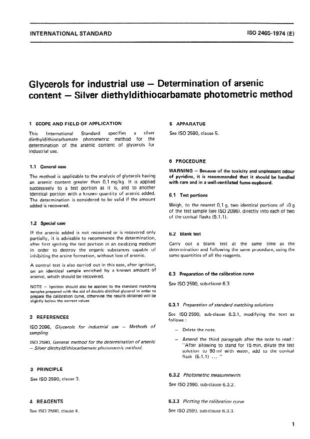 Iso 2465 1974 Glycerols For Industrial Use Determination Of Arsenic Content Silver