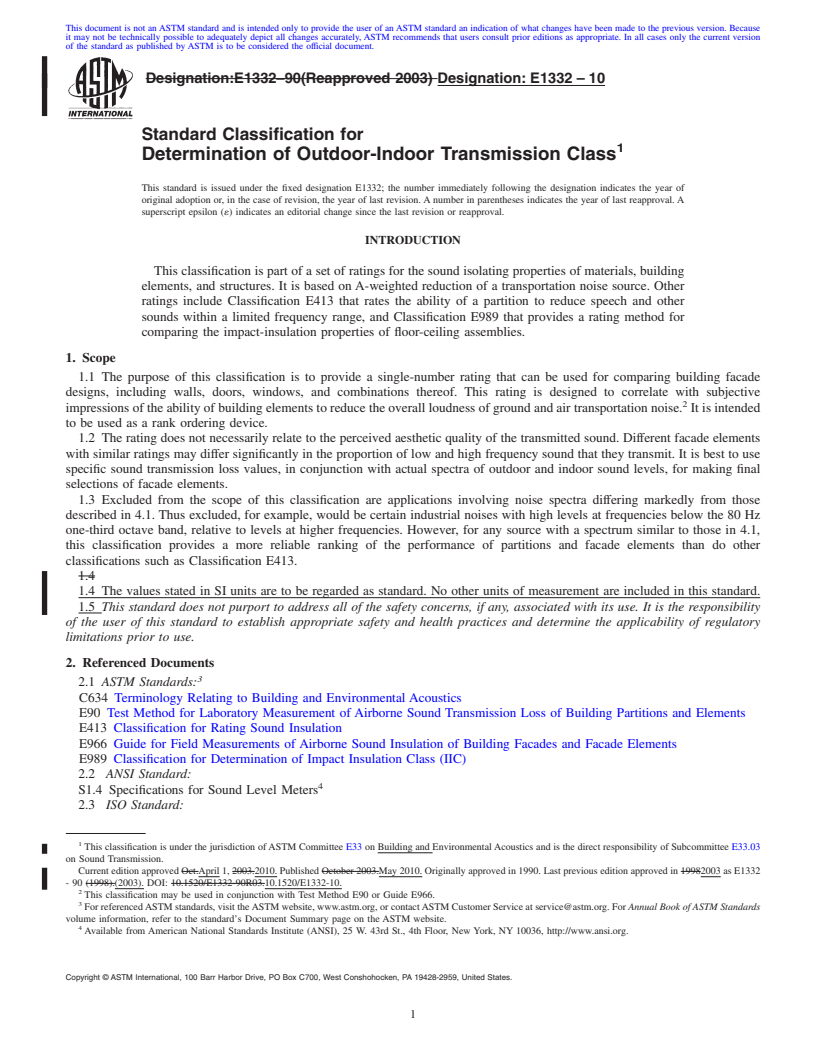 REDLINE ASTM E1332-10 - Standard Classification for Determination of Outdoor-Indoor Transmission Class