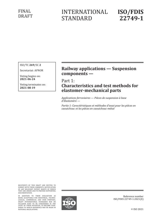 ISO/FDIS 22749-1 - Railway applications -- Suspension components