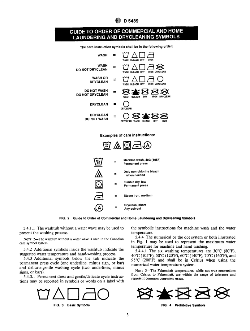 ASTM D5489-96c - Standard Guide for Care Symbols for Care Instructions on Textile Products