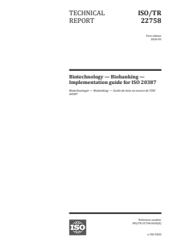 ISO/TR 22758:2020 - Biotechnology — Biobanking — Implementation guide for ISO 20387
Released:5/29/2020 - Page 1 preview