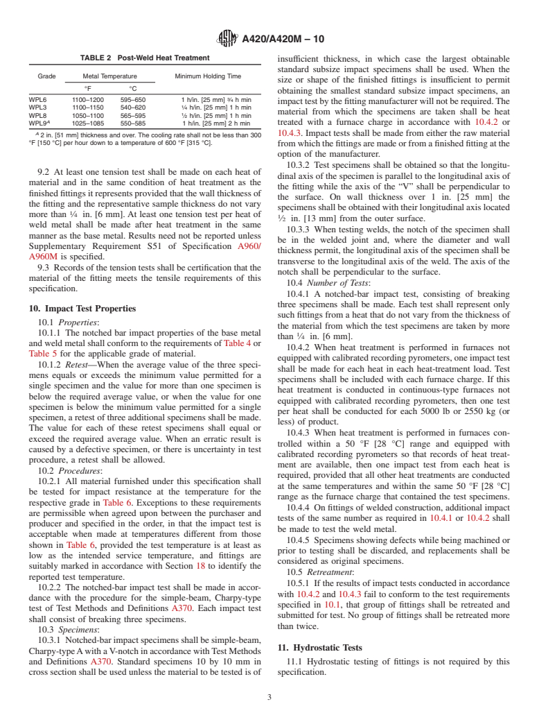 ASTM A420/A420M-10 - Standard Specification for Piping Fittings of Wrought Carbon Steel and Alloy Steel for Low-Temperature Service