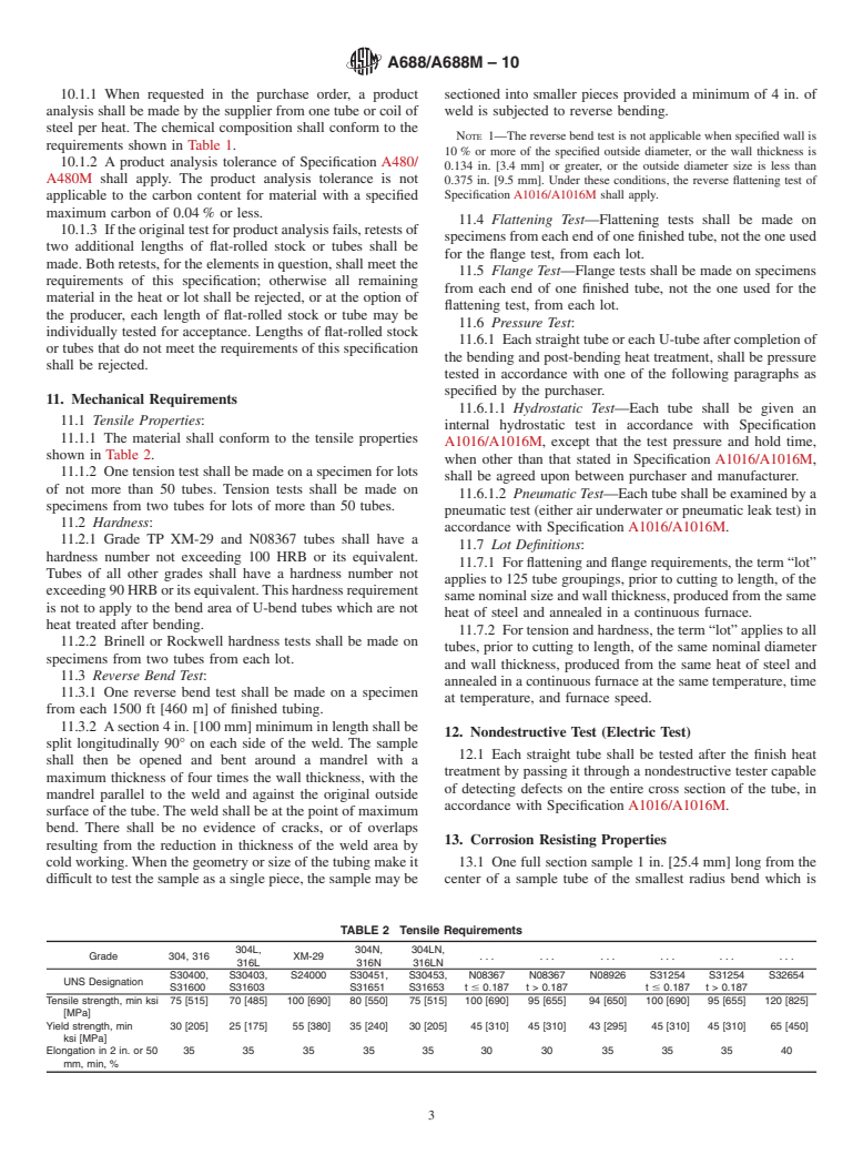 ASTM A688/A688M-10 - Standard Specification for  Welded Austenitic Stainless Steel Feedwater Heater Tubes