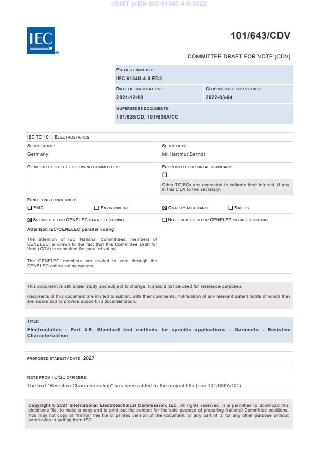 prEN IEC 61340-4-9:2022 - BARVE