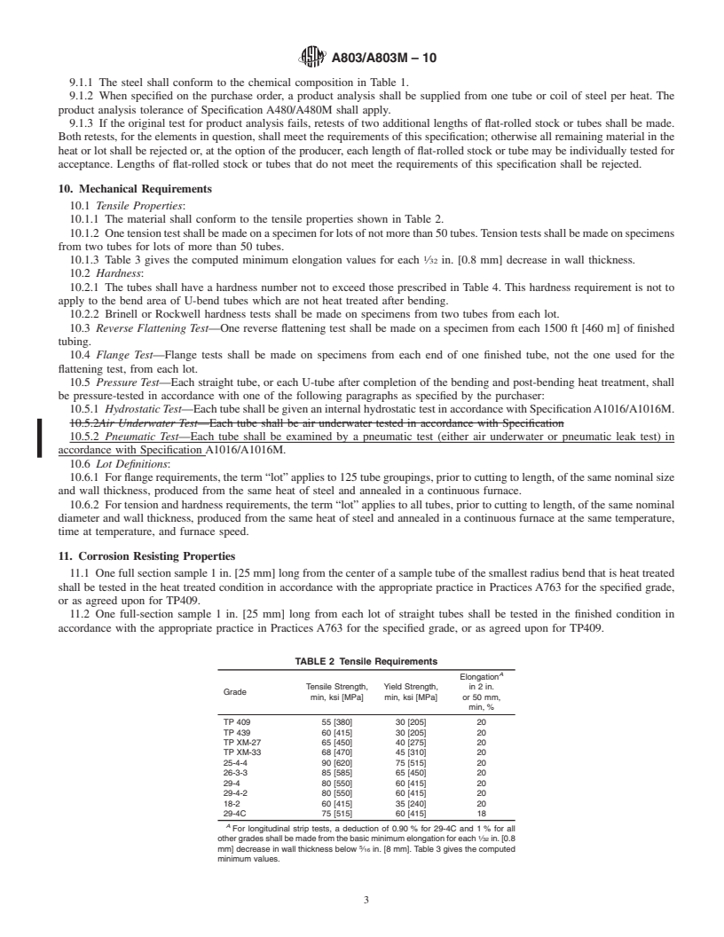 REDLINE ASTM A803/A803M-10 - Standard Specification for  Welded Ferritic Stainless Steel Feedwater Heater Tubes