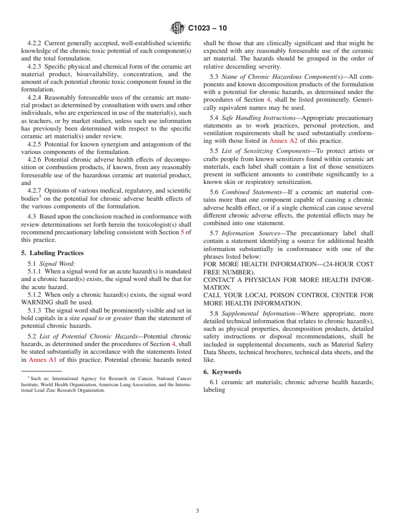 ASTM C1023-10 - Standard Practice for Labeling Ceramic Art Materials for Chronic Adverse Health Hazards