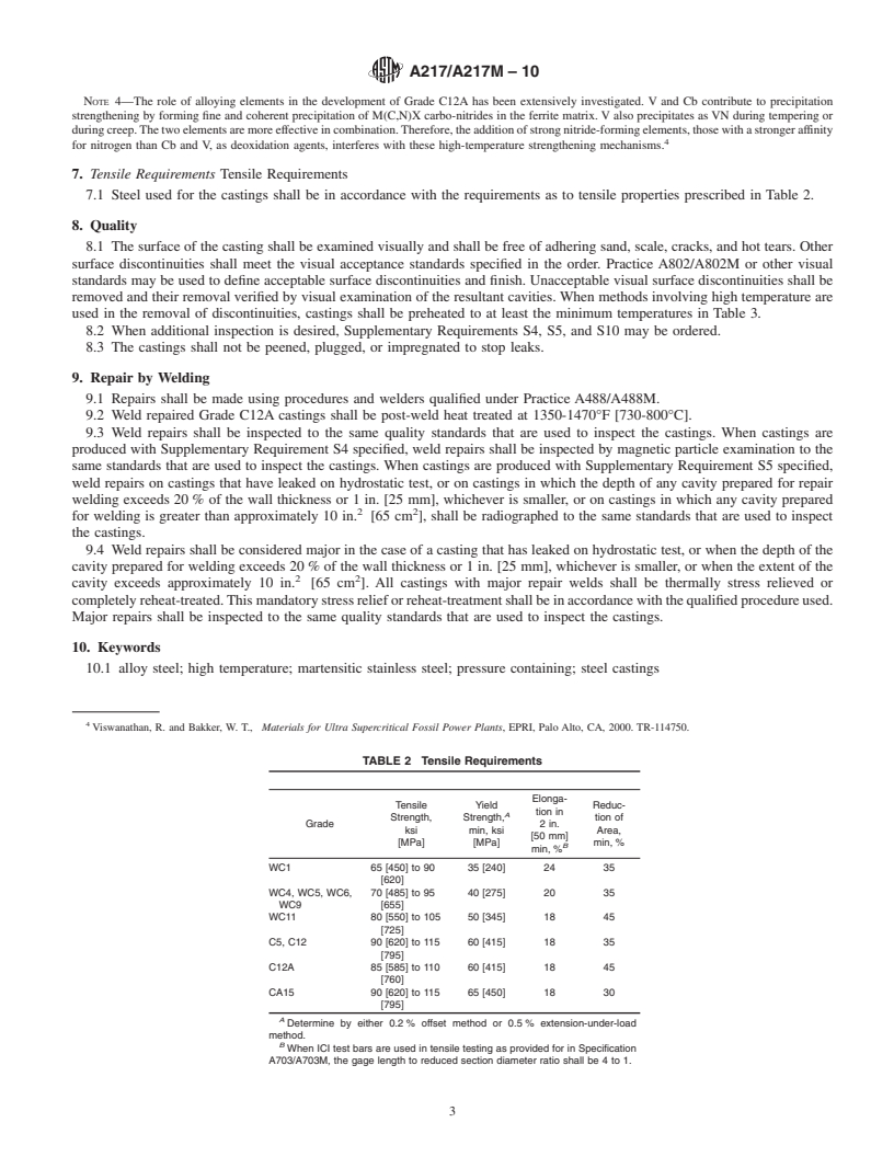 REDLINE ASTM A217/A217M-10 - Standard Specification for Steel Castings, Martensitic Stainless and Alloy, for Pressure-Containing Parts, Suitable for High-Temperature Service