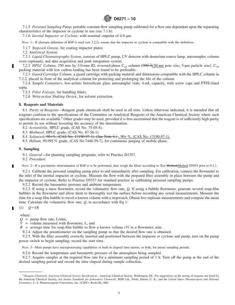 REDLINE ASTM D6271-10 - Standard Test Method for Estimating Contribution of Environmental Tobacco Smoke to Respirable Suspended Particles Based on Solanesol