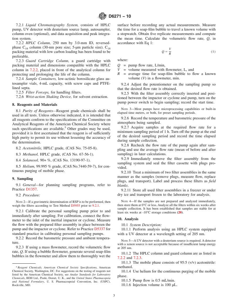 ASTM D6271-10 - Standard Test Method for Estimating Contribution of Environmental Tobacco Smoke to Respirable Suspended Particles Based on Solanesol