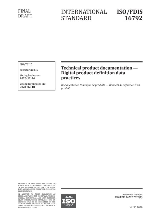 ISO/FDIS 16792:Version 19-dec-2020 - Technical product documentation -- Digital product definition data practices