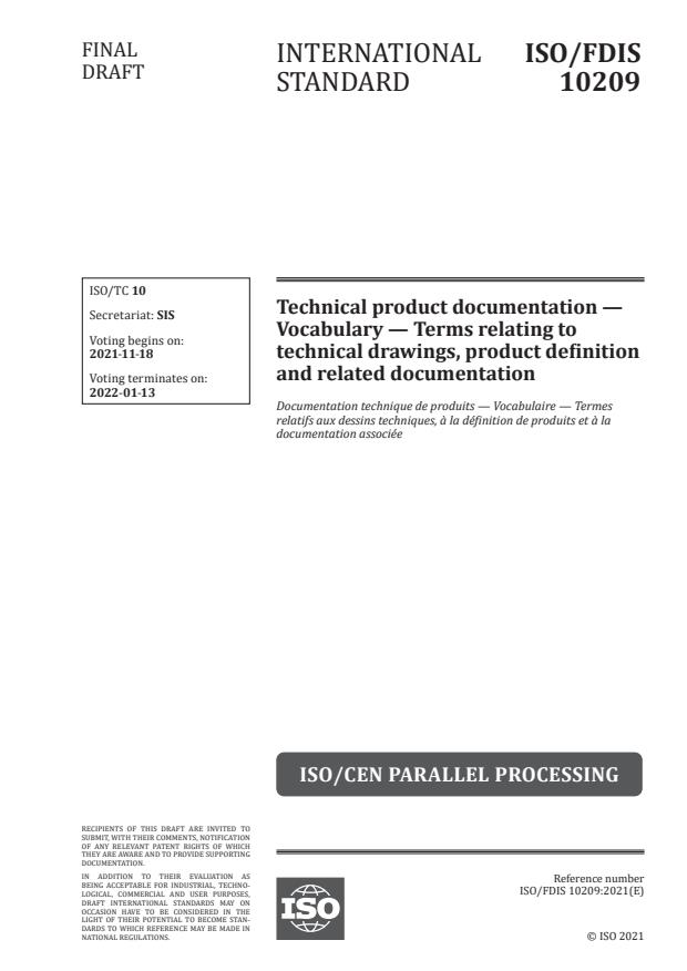 ISO/FDIS 10209 - Technical product documentation -- Vocabulary -- Terms relating to technical drawings, product definition and related documentation