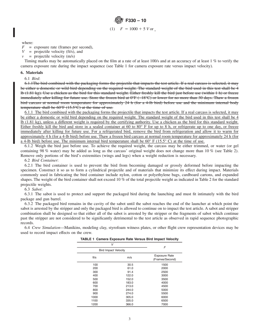 REDLINE ASTM F330-10 - Standard Test Method for Bird Impact Testing of Aerospace Transparent Enclosures