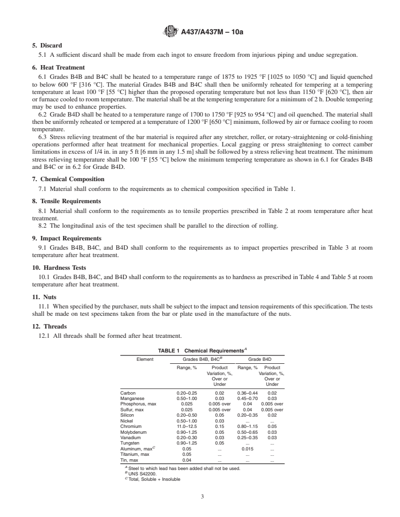 REDLINE ASTM A437/A437M-10a - Standard Specification for  Stainless and Alloy-Steel Turbine-Type Bolting Specially Heat Treated for High-Temperature Service