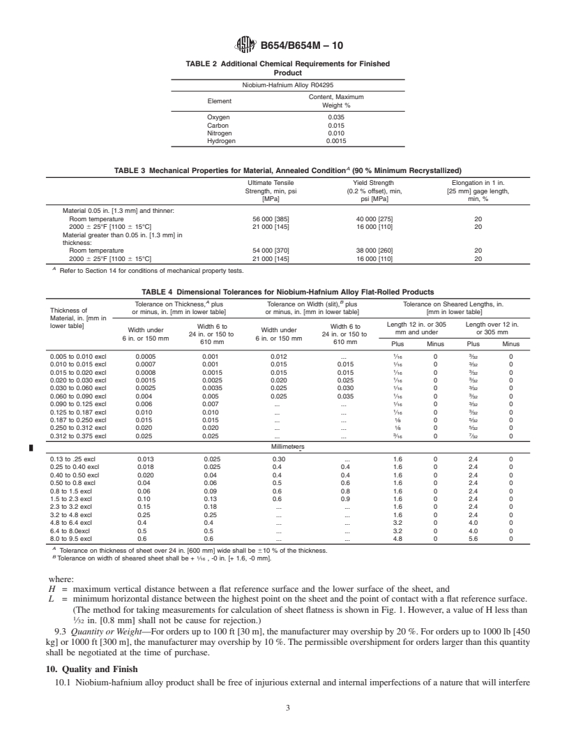 REDLINE ASTM B654/B654M-10 - Standard Specification for Niobium-Hafnium Alloy Foil, Sheet, Strip, and Plate