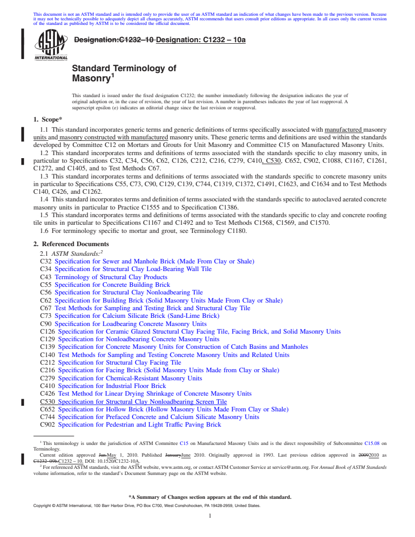 REDLINE ASTM C1232-10a - Standard Terminology of Masonry