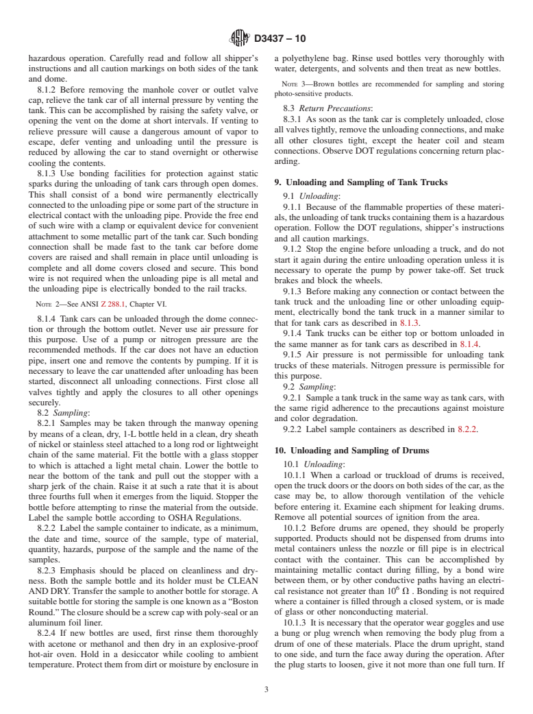 ASTM D3437-10 - Standard Practice for  Sampling and Handling Liquid Cyclic Products