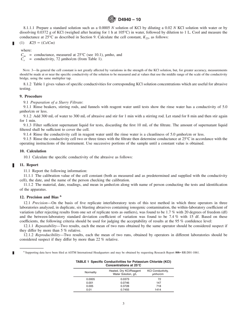 REDLINE ASTM D4940-10 - Standard Test Method for Conductimetric Analysis of Water Soluble Ionic Contamination of Blasting Abrasives