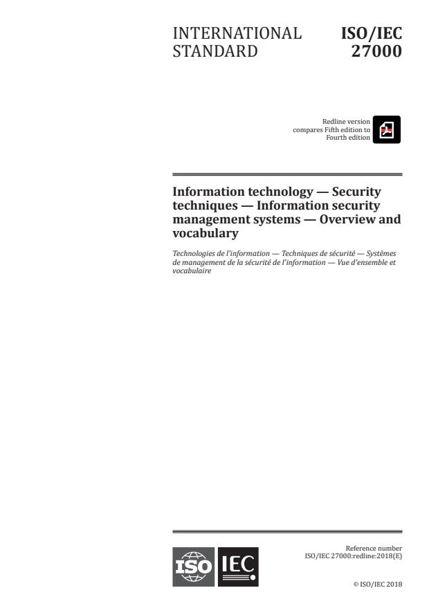 REDLINE ISO/IEC 27000:2018 - Information technology -- Security techniques -- Information security management systems -- Overview and vocabulary