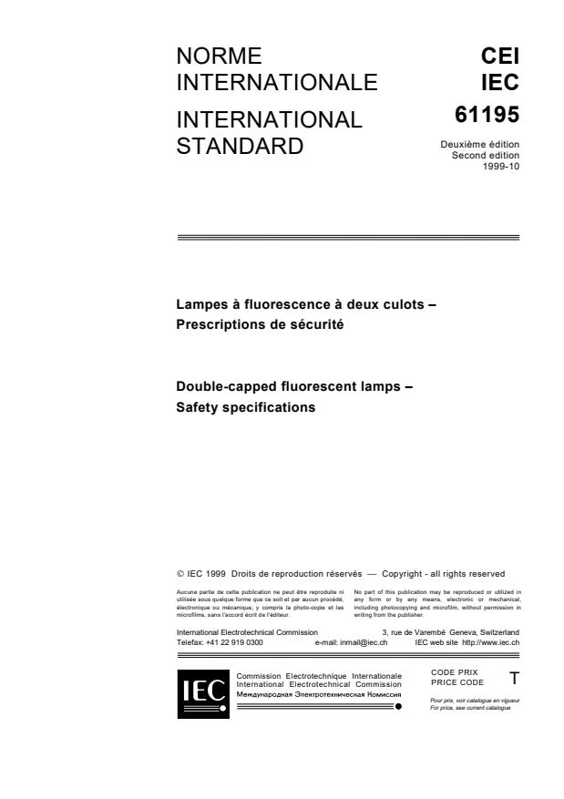 IEC 61195:1999 - Double-capped fluorescent lamps - Safety specifications