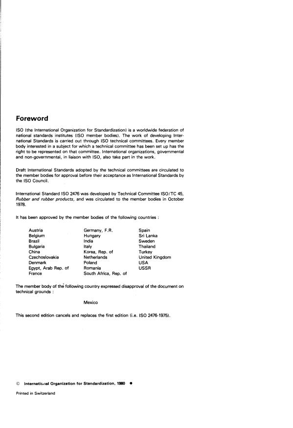 ISO 2476:1980 ISO 2476:1980 - Rubber, butadiene (BR) -- Solution- polymerized types -- Test recipe and evaluation of vulcanization characteristics - Page 2 preview