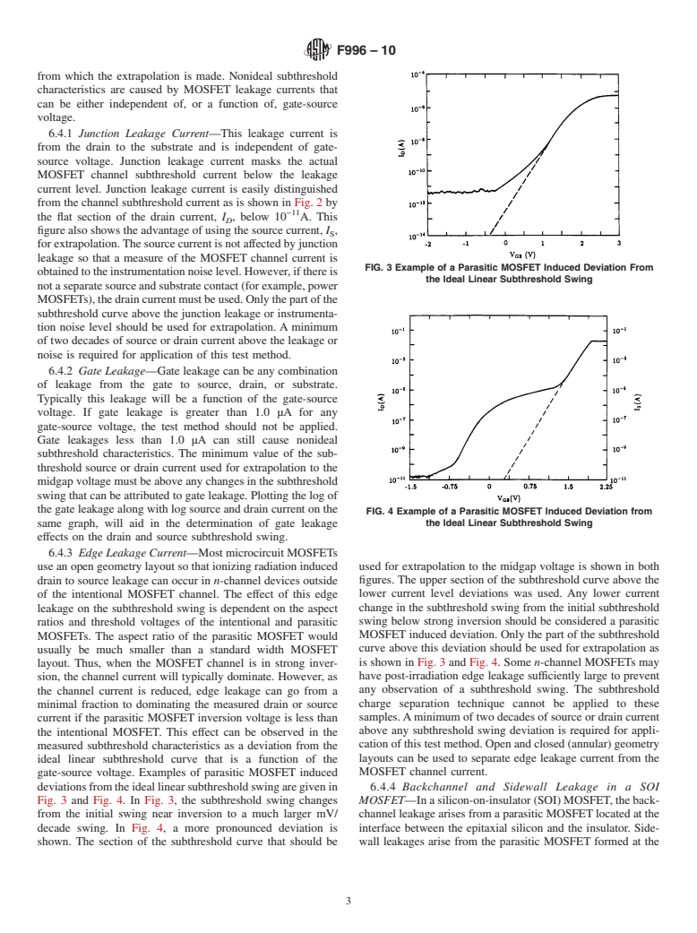 ASTM F996-10 - Standard Test Method for Separating an Ionizing Radiation-Induced MOSFET Threshold Voltage Shift Into Components Due to Oxide Trapped Holes and Interface States Using the Subthreshold Current-Voltage Characteristics