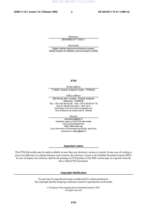 SIST EN 300 607-1 V7.0.1:2004 SIST EN 300 607-1 V7.0.1:2004 - Page 4 preview