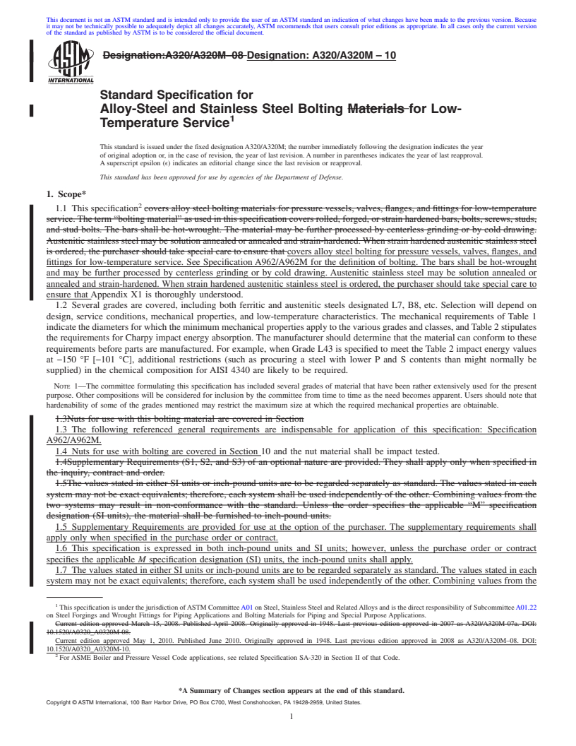 REDLINE ASTM A320/A320M-10 - Standard Specification for  Alloy-Steel and Stainless Steel Bolting for Low-Temperature Service