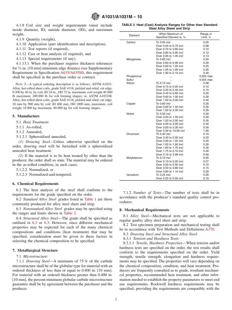 ASTM A1031/A1031M-10 - Standard Specification for Steel, Sheet and Strip, Heavy-Thickness Coils, Alloy, Drawing Steel and Structural Steel, Hot-Rolled