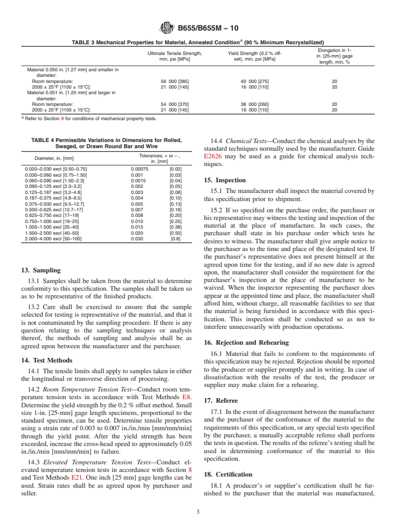 ASTM B655/B655M-10 - Standard Specification for  Niobium-Hafnium Alloy Bar and Wire