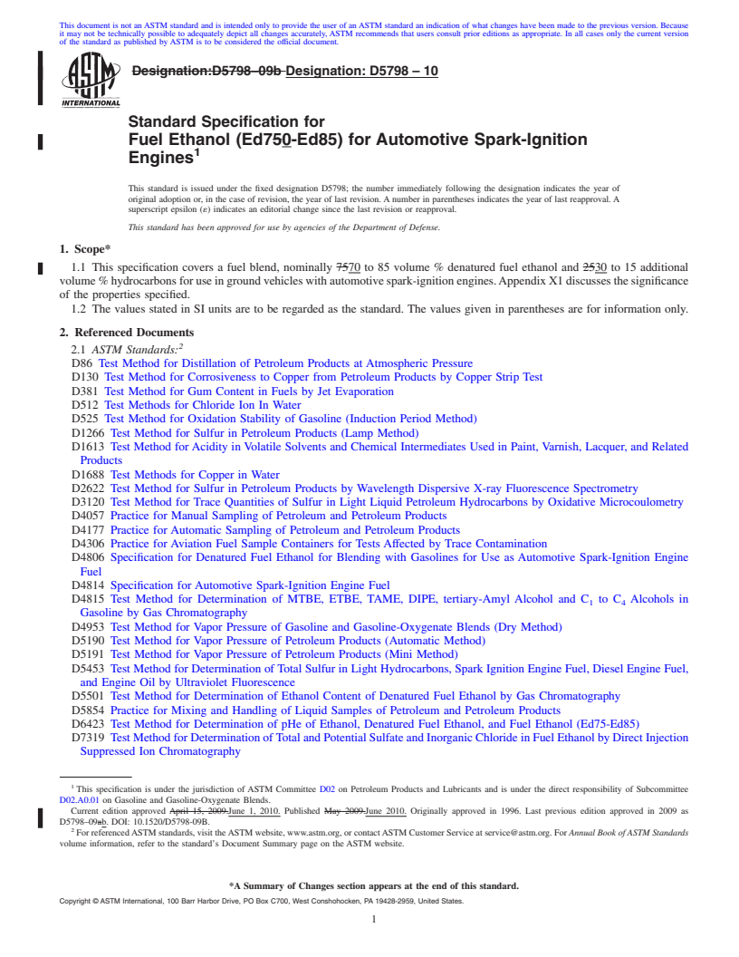 REDLINE ASTM D5798-10 - Standard Specification for Fuel Ethanol (Ed70-Ed85) for Automotive Spark-Ignition Engines