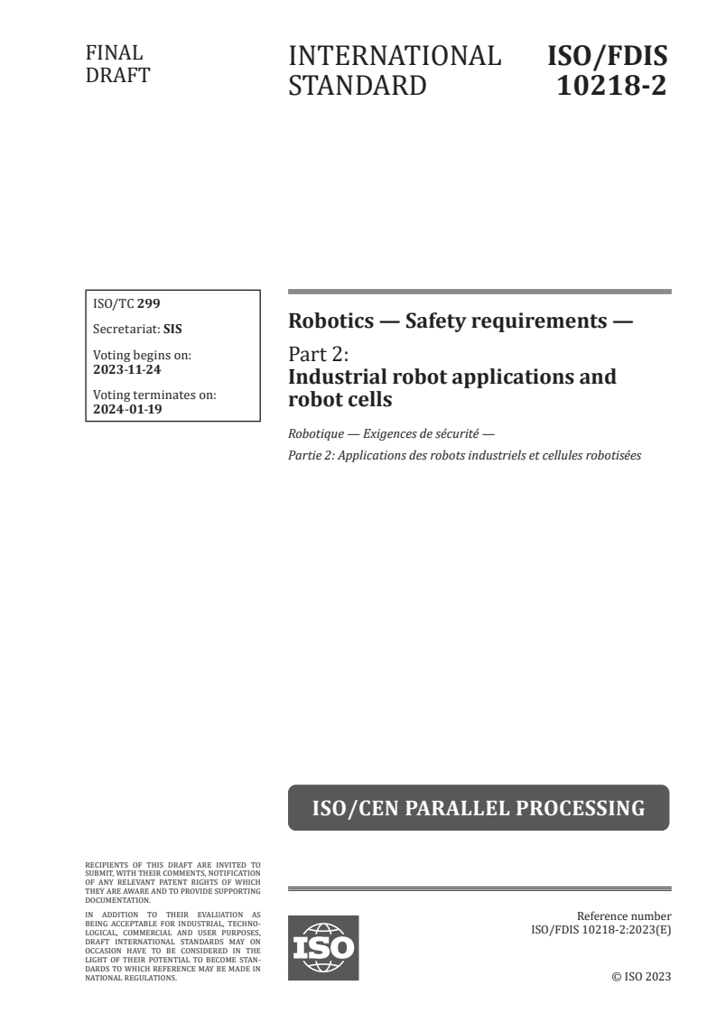 ISO/FDIS 10218-2 - Robotics — Safety requirements — Part 2: Industrial ...