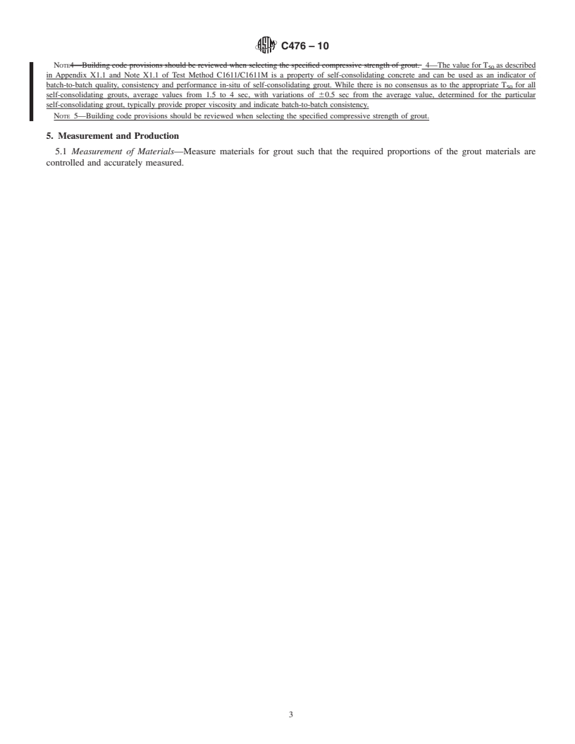 REDLINE ASTM C476-10 - Standard Specification for  Grout for Masonry