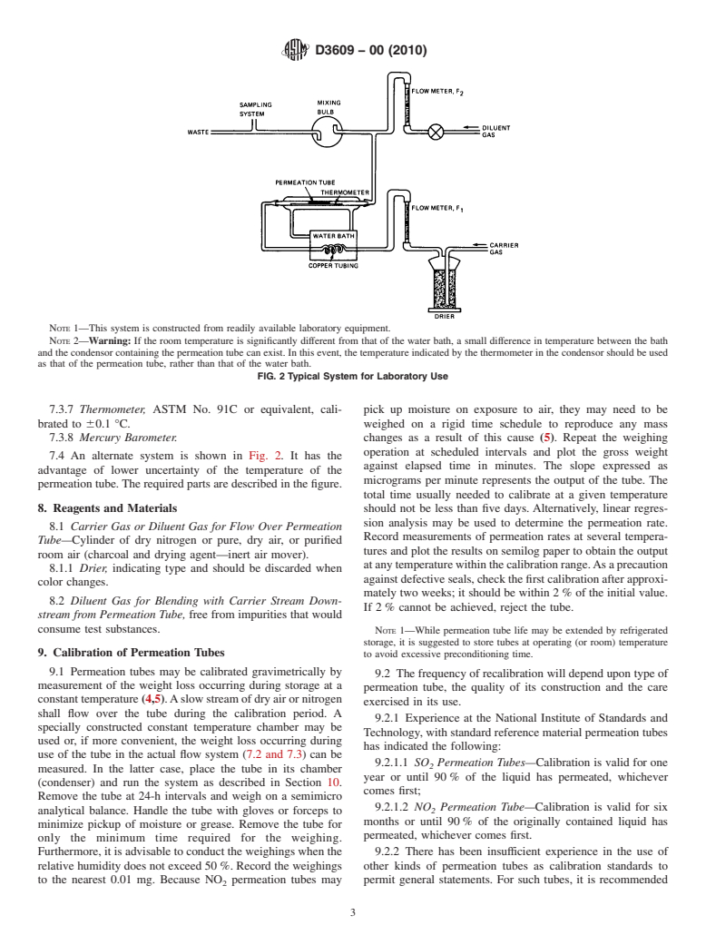 ASTM D3609-00(2010) - Standard Practice for Calibration Techniques Using Permeation Tubes