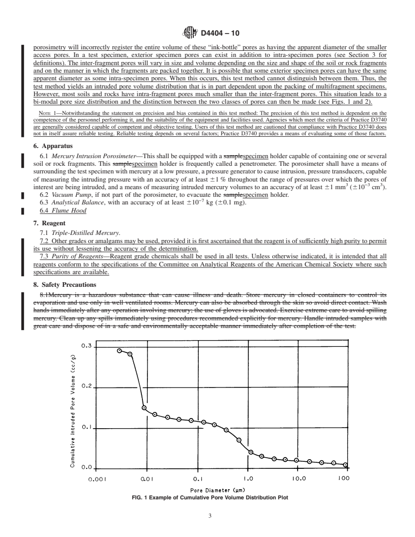 REDLINE ASTM D4404-10 - Standard Test Method for Determination of Pore Volume and Pore Volume Distribution of Soil and Rock by Mercury Intrusion Porosimetry