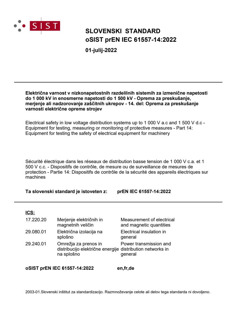 prEN IEC 61557-14:2022