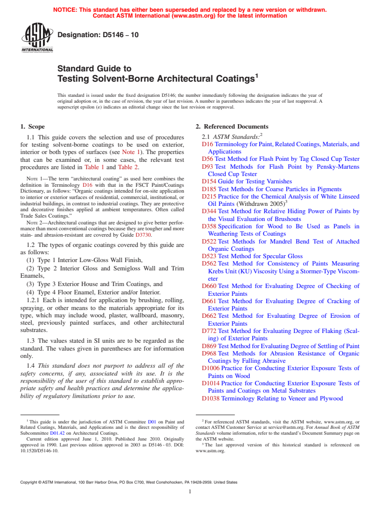 ASTM D5146-10 - Standard Guide to Testing Solvent-Borne Architectural Coatings