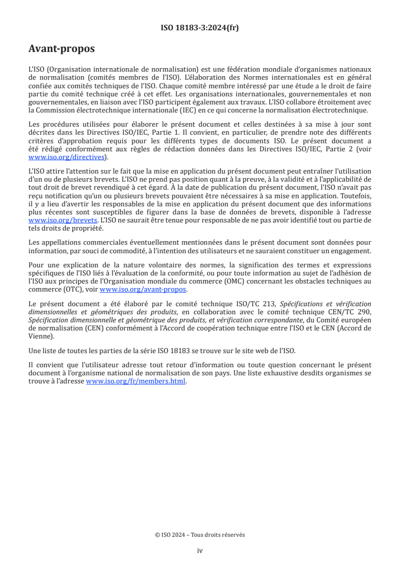 ISO 18183-3:2024 ISO 18183-3:2024 - Spécification géométrique des produits (GPS) — Partition — Partie 3: Méthodes utilisées pour la spécification et la vérification
Released:5. 02. 2024 - Page 4 preview
