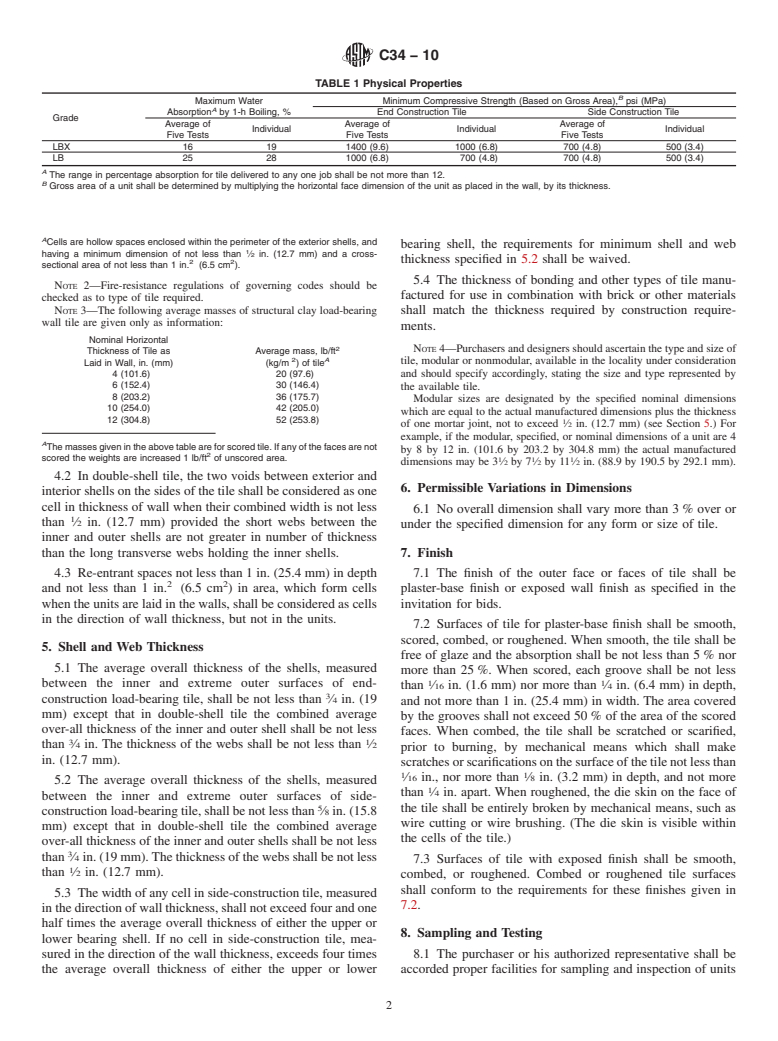 ASTM C34-10 - Standard Specification for Structural Clay Load-Bearing Wall Tile