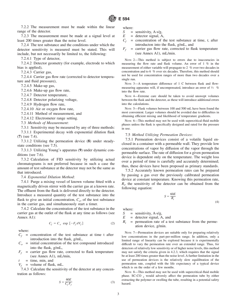 ASTM E594-96(2001) - Standard Practice for Testing Flame Ionization Detectors Used in Gas or Supercritical Fluid Chromatography