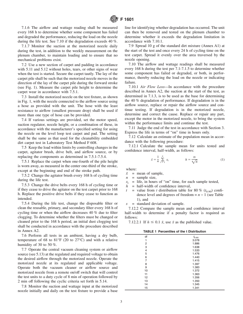 ASTM F1601-01 - Standard Test Method for Motor Life Evaluation of an Electric Motorized Nozzle for Central Vacuum Cleaning Systems