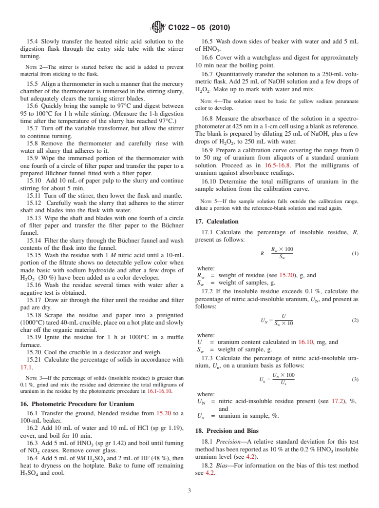 ASTM C1022-05(2010) - Standard Test Methods for Chemical and Atomic Absorption Analysis of Uranium-Ore Concentrate