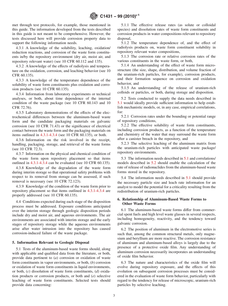 ASTM C1431-99(2010)e1 - Standard Guide for Corrosion Testing of Aluminum-Based Spent Nuclear Fuel in Support of Repository Disposal