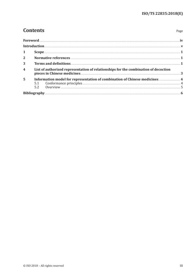 ISO/TS 22835:2018 - Health informatics — Information model of combination of decoction pieces in Chinese medicines
Released:11/28/2018