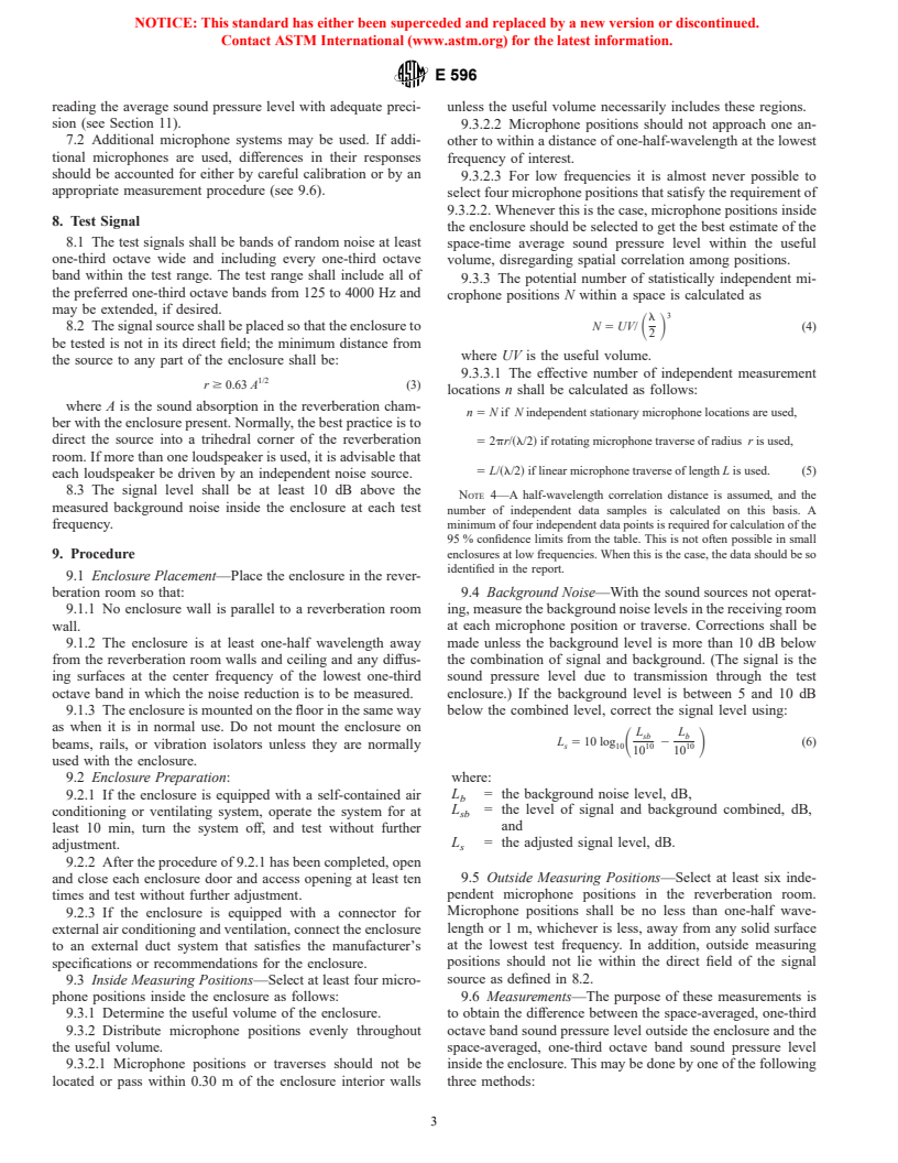 ASTM E596-96(2002) - Standard Test Method for Laboratory Measurement of Noise Reduction of Sound-Isolating Enclosures