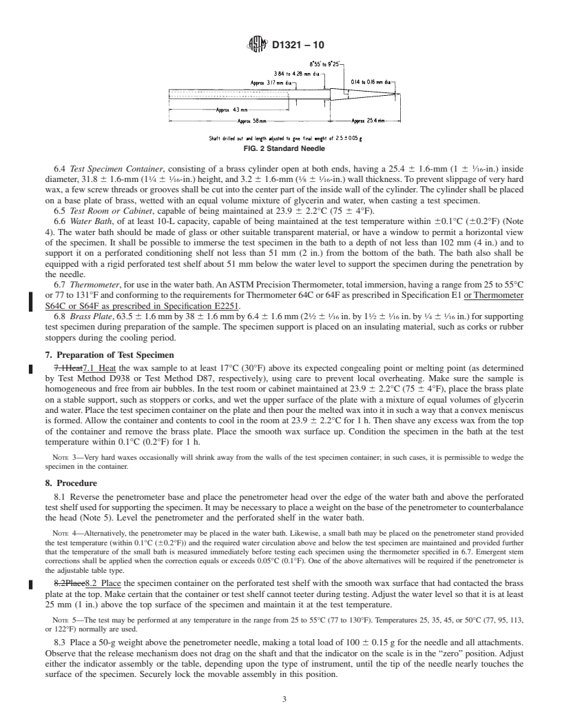 REDLINE ASTM D1321-10 - Standard Test Method for Needle Penetration of Petroleum Waxes