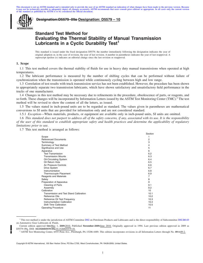 REDLINE ASTM D5579-10 - Standard Test Method for Evaluating the Thermal Stability of Manual Transmission Lubricants in a Cyclic Durability Test