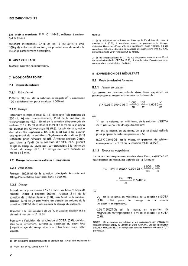 ISO 2482:1973 ISO 2482:1973 - Chlorure de sodium a usage industriel -- Dosage du calcium et du magnésium -- Méthodes complexométriques a l'EDTA - Page 4 preview
